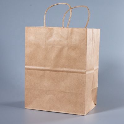 Προσαρμόστε το δικό σας λογότυπο Flexo Printed Patch Handle Kraft Paper Takeaway Bag για γρήγορο φαγητό