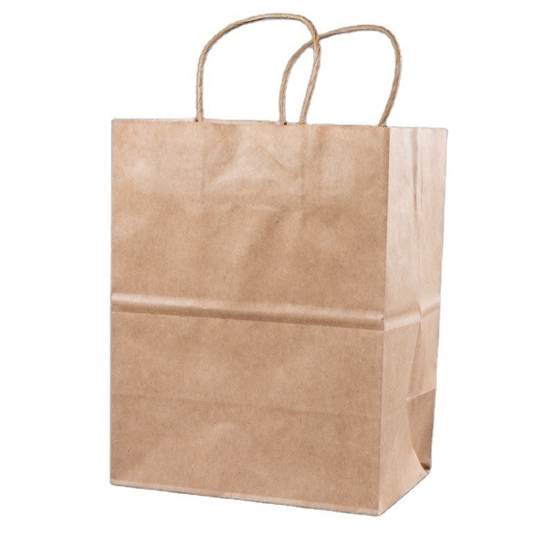 Προσαρμόστε το δικό σας λογότυπο Flexo Printed Patch Handle Kraft Paper Takeaway Bag για γρήγορο φαγητό